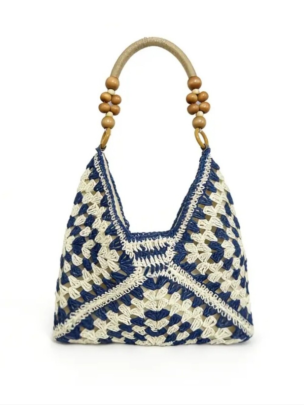 🚨NEW! Navy And Cream Woven Straw Hobo Bag